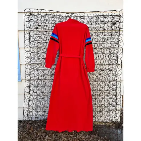 Vanity Fair red blue fleece velvet color block long bathrobe house coat SMALLa