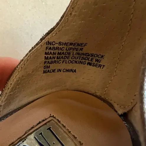 INC International Concepts Silver Rhinestone T Strap Heels Peep Toe Stiletto Size 6