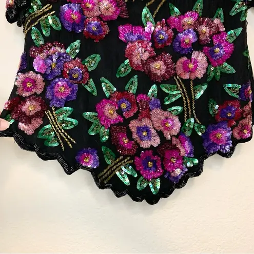Laurence Kazar Vintage Sequin Floral Pink and Purple Flowers Size XL