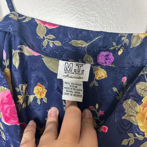 American Vintage Vintage 90s 1990s Navy blue floral print slip dress V neckline med