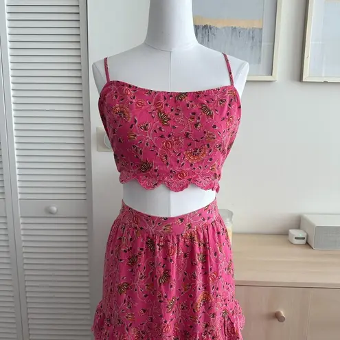 Caroline Constas Skirt Womens Large Floral Lace Tiered Crop Top Matching Co Ord Pink