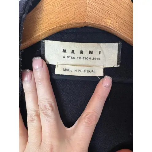 Marni Coat Women 4 Navy Blue Wool Full Zip Patchwork Raw Seams Jacket Outdoor