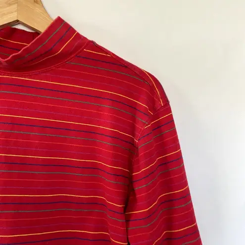 Lands' End red striped turtleneck top women's size L cotton sweater casual Size L