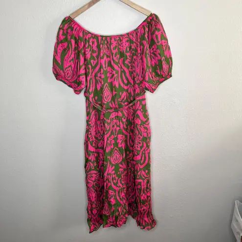 Velvet By Graham & Spencer MADILYN Printed Cotton Gauze Puff Sleeve Midi Dress L Pink Size L