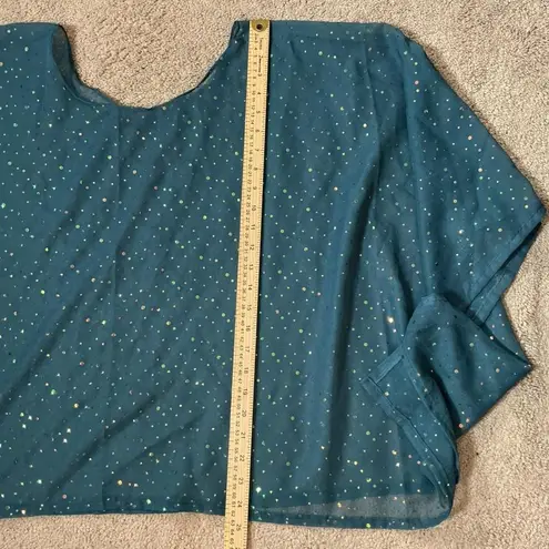 Teal Sheer Sequined Cape Poncho Kimono Cover Up One Size Size undefined
