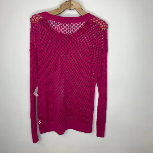 eight eight eight NWT Open Weave Pink Sweater Crochet Long Sleeve Sz Large