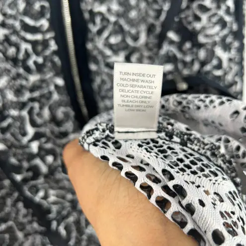 Black & White Avenue Sheer Bomber Jacket Womens 26/28 (3X) Black White Leopard Print Full Zip