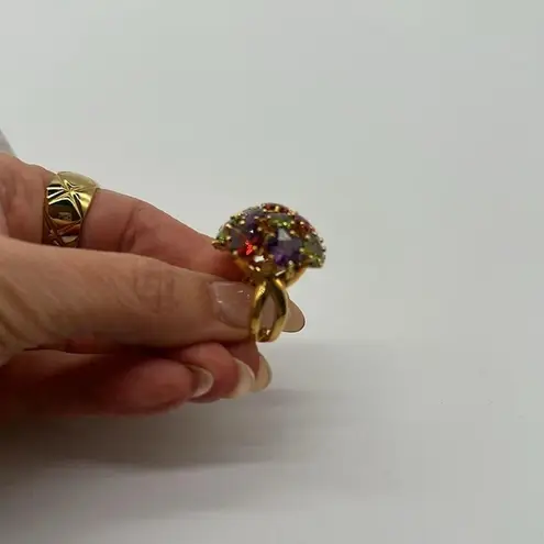 Joan Rivers Glam Finale Multicolor Crystal Gold Tone Bauble Ring Size US 7 RARE