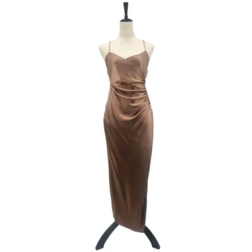 The Sei Strappy Gathered Silk Gown Champagne Satin Women's Size 4 Midi Brown - Image 9