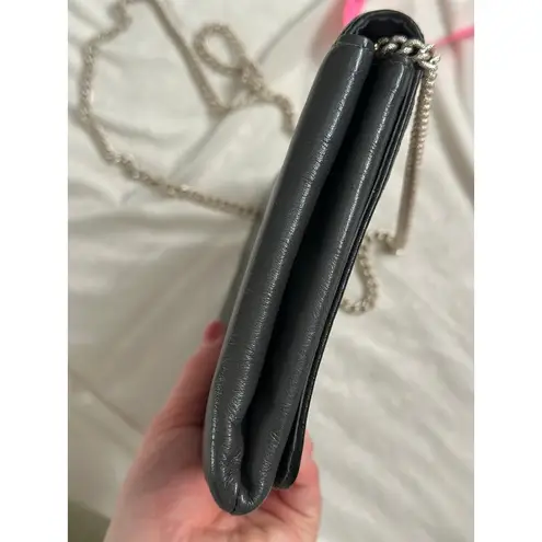 Vintage Bon Goût 70s Velvet Logo Crossbody Gray Black Silver Chain Leather