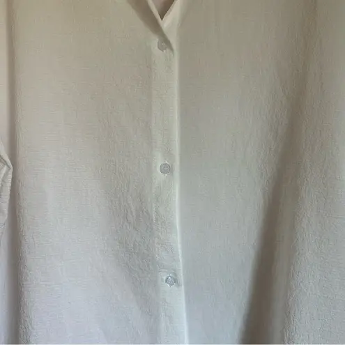 SheIn  White Oversized Crinkle Linen Look Button Front Short Sleeve Shirt - Image 4