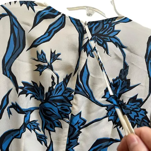 Dorothee Schumacher White Blue Floral Print Long Sleeve Silk Midi Dress Size 2