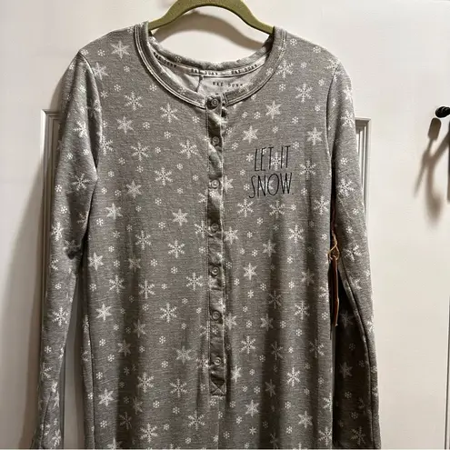 Rae Dunn Light Gray One Piece Pajamas Lounger Womens S “Let it Snow” NWT