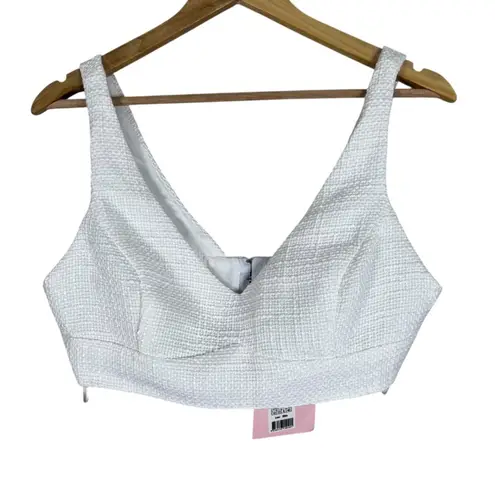 NWT Showpo Adelaide Crop Top Womens 8 White Textured Tweed Clean Girl Basic