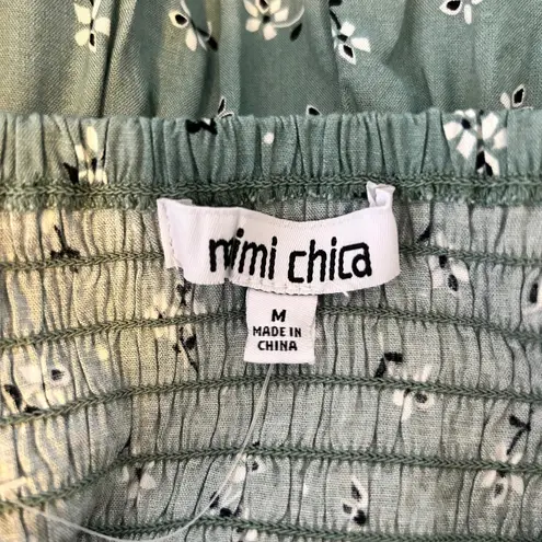 Mimi Chica Green Floral Print Tie Front Smocked Short Sleeve Mini Dress Medium