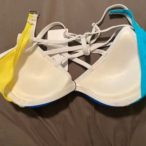 Niveltim Neoprene Strappy Color Block Bikini Top NWT Blue