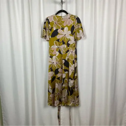 Hutch Anthropologie Mustard Yellow Floral Wrap Midi Dress Sz.XS