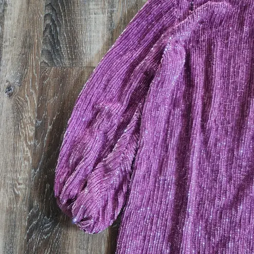 Retrofete Grace Sequin Dress in Purple Size XS Long Sleeve Mini Key Hole