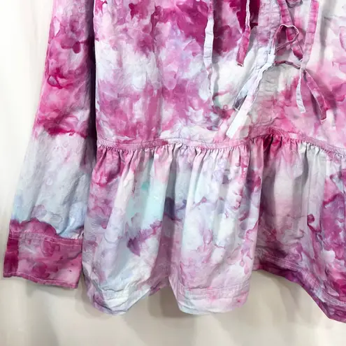 Free Assembly Plus Size 1X Top Handmade Tie Dye Peplum Pink Tie Front Tunic 943