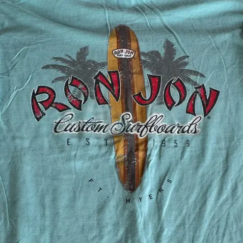 Ron Jon  Surf Shop Turquoise Blue Long Sleeve Tee Shirt Size Medium 100% Cotton