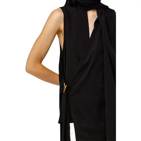 Acler Doheny Black Drape Scarf Sleeveless Blouse Top Size 10 Asymmetrical