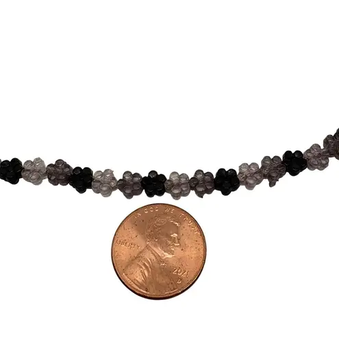 Flower Beaded Necklace Black Gray Floral Bead Chain Choker Jewelry Acrylic 18"
