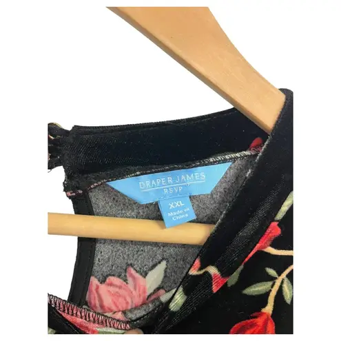 Draper James Dress Womens 2XL Black Red Floral Velvet Bubble Sleeve Cocktail