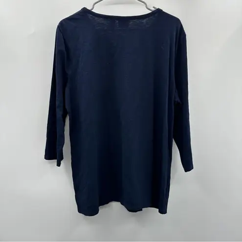 Chico's  Navy Blue Red & White Lace‎ Embroidered Sequin 3/4 Sleeve Top Size 2 (M)