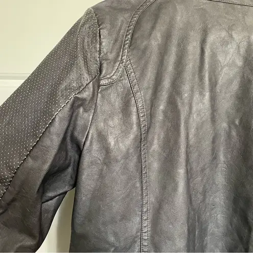 Black Swan NWT Faux Leather Jacket Perforated Detail Zip Up Gray Size M