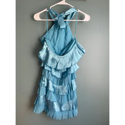 AX Paris Bright Blue Ruffle Halter Mini Dress