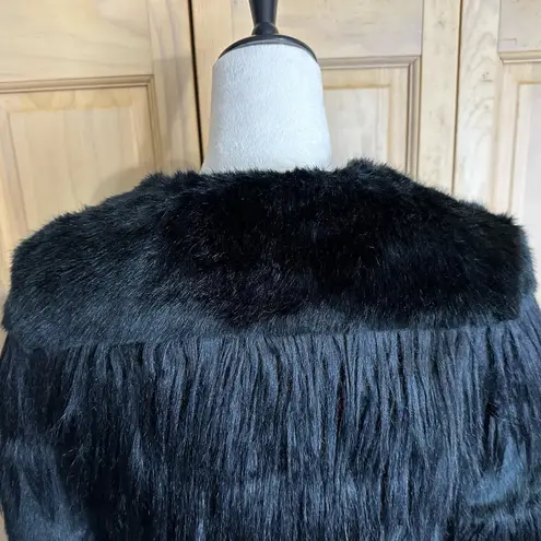 H.I.P. Lumiere Black Contrasting Faux Fur & Feather Length Jacket Coat Sz S