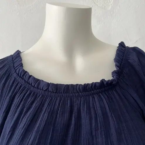 Naif navy blue boho ruffled pullover short sleeve bohemian flowy babydoll dress