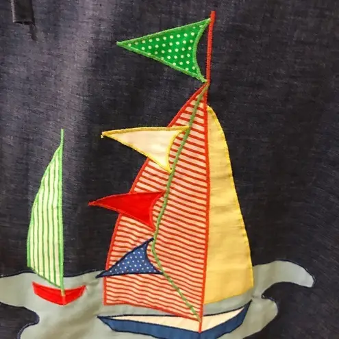 Vintage 1970s Sailboat Wrap Denim Skirt Medium Gingham Print Blue Size undefined