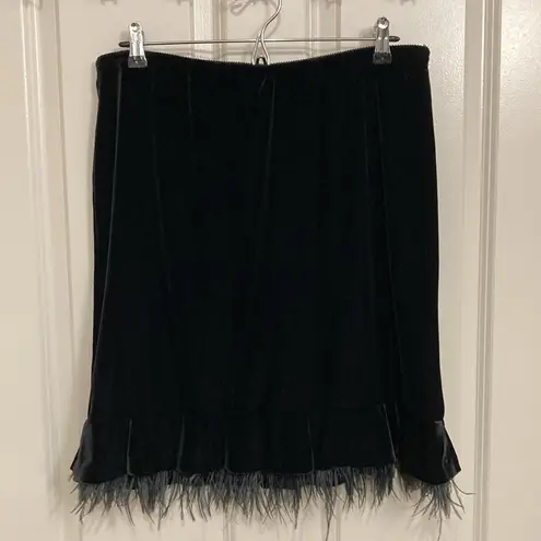 Vintage Victor Costa Velvet Feather Trim Skirt Black Size XL