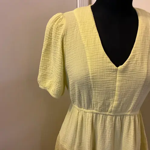 RDI 7. Yellow Short Sleeve V-Neck Tiered Dress 100% Cotton Size XS