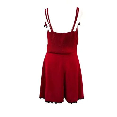 VOODOO VIXEN brick red romper with pompom trim, size L Size L