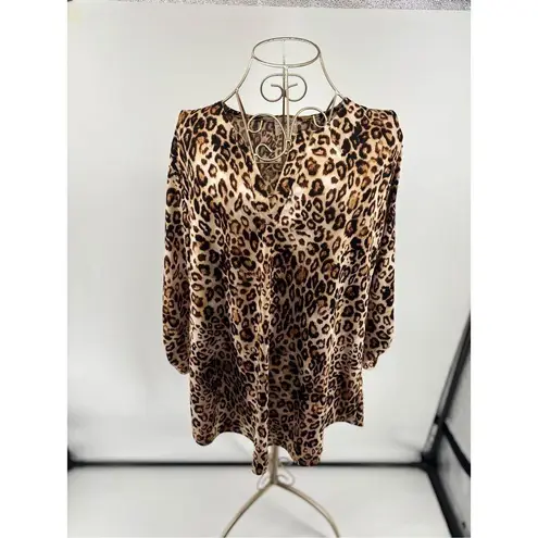 Month Of Sundays Cheetah Print Roll Tab 3/4 Sleeve Shirt Womens Size 1X