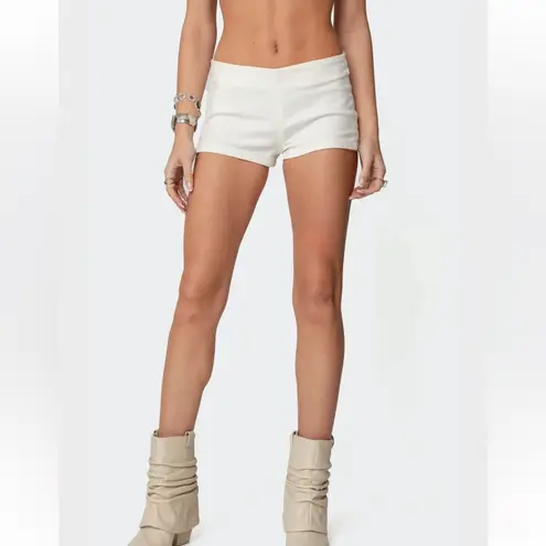Edikted White Dinah Denim Micro Shorts