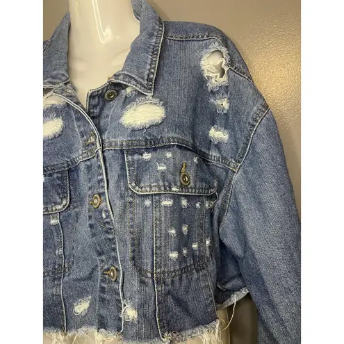 Highway Jeans Jacket Womens 2X Distressed Cropped Raw Hem Trucker VD703E1MCK - Image 5