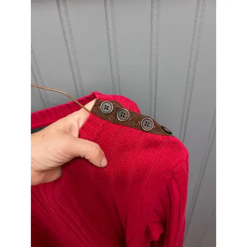 LRL Lauren Jeans Co. Red Ribbed Knit Sweater with Button Detail