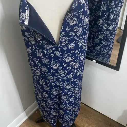 VNTG 90s FLORAL SILK MAXI SKIRT NAVY WITH CREAM FLOWERS PRINTED ALL OVER LINED Blue Size M