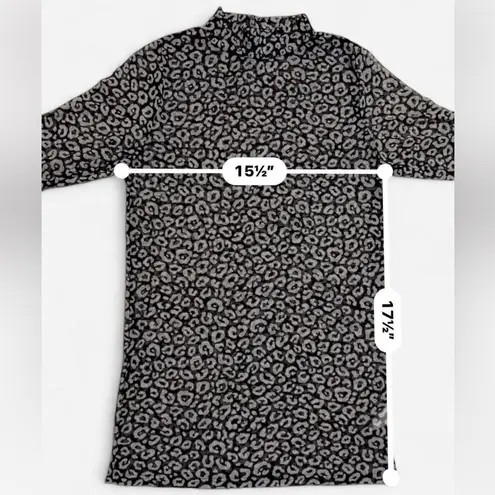 Antistar Black Mesh Leopard Long Sleeve Mock Neck Top - Size L