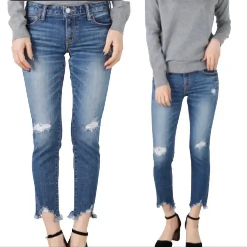 MOUSSY Vintage Distressed Fringe Hem Ankle Skinny Blue Size 26