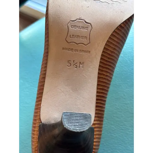 Talbots  Brown Lizard Print Leather Pointed Toe Kitten Heel Pumps 5.5M VTG office - Image 8