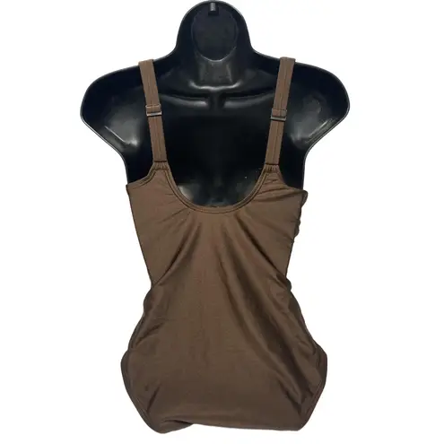 DKNY  One Piece‎ Womens Small Brown Twisted Knot Ruched Swimsuit Beachwear