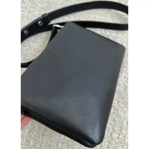 ALLSAINTS Captain Zip Leather Crossbody Bag BLACK SILVER HARDWARE