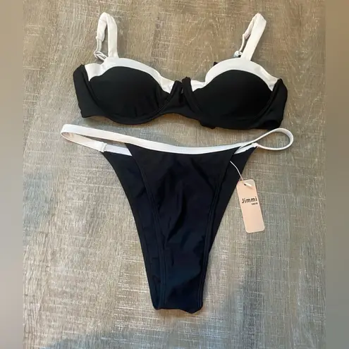 JIMMI SWIM NWT Tuxedo Bikini Set Swim Suit Size L Black White Demi Padded Cheeky Size L