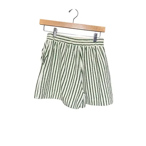 Sunday in Brooklyn Green Motif Scoop-Neck Terry Striped Cropped Set Size XS