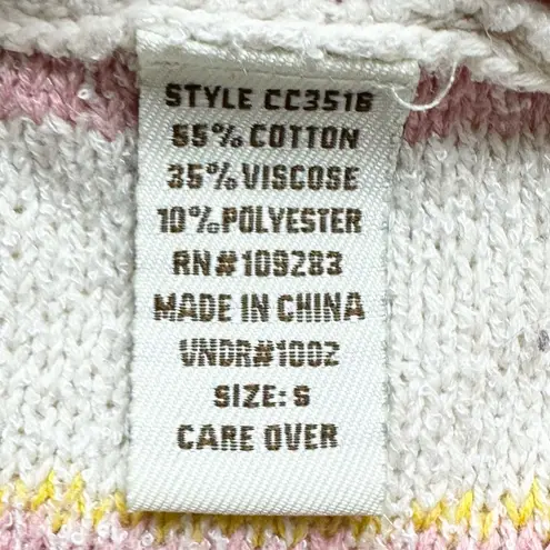 Vintage Havana Baja Hoodie Womens 90s Rainbow Grunge Woven Knit Striped Pullover Pink