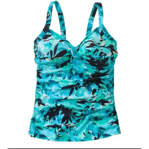 LL Bean Tankini Swimsuit Top Women's 8 Reg Blue Wide Straps Shelf Bra Blue